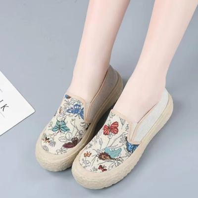 Модный дизайн Feel Canvas женская обувь 2024 Новый китайский стиль повседневная ленивая обувь для женщин на толстой подошве одна нога одиночные туфли