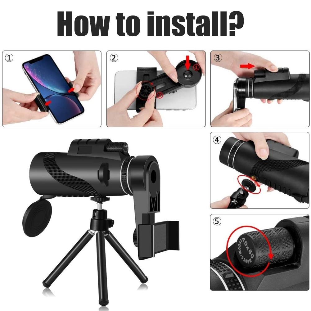 80X100 Monocular Telescope with Low Night Vision High Powered Monocular Scope for Birds Wildlife