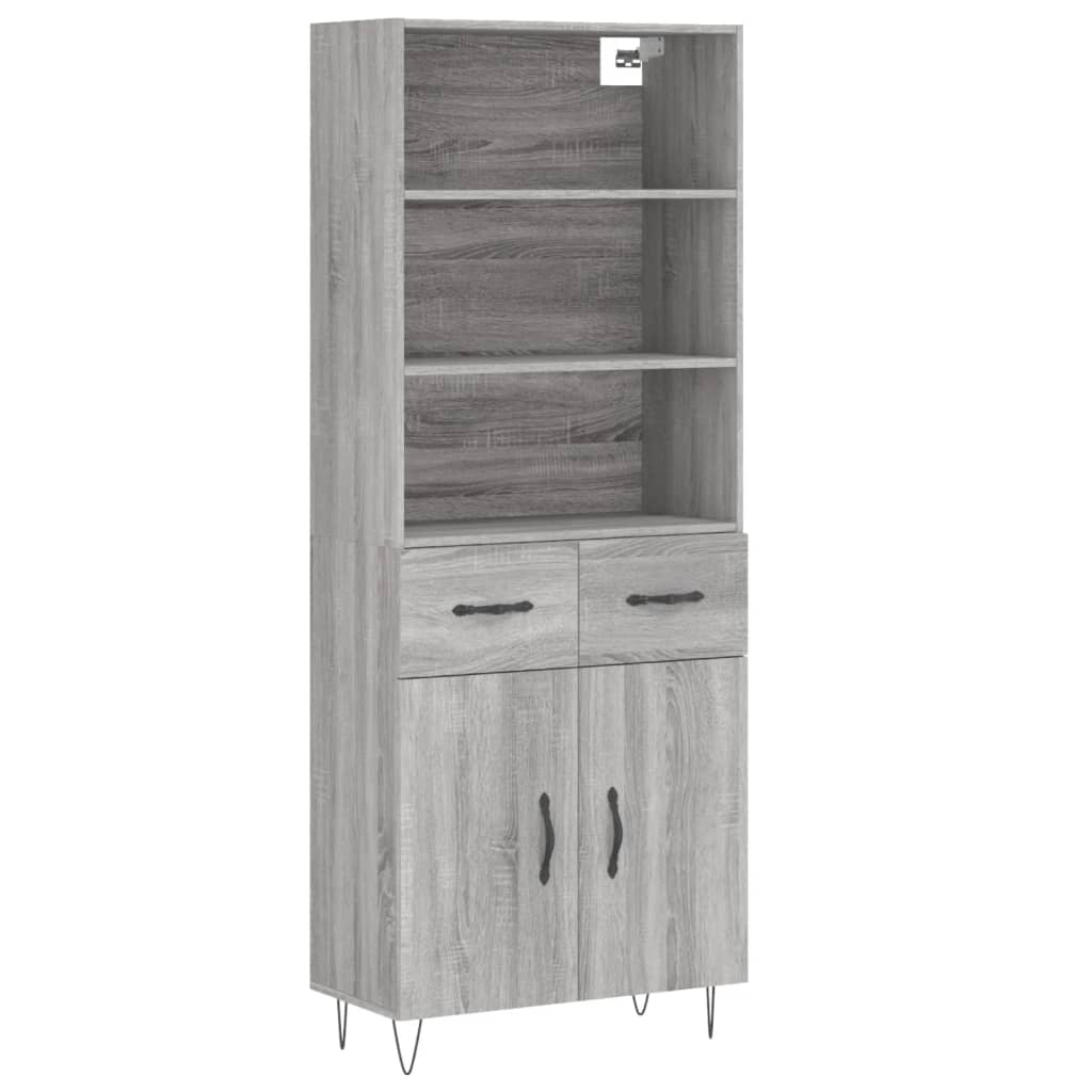 Vidaxl Witrynka Szary Dąb Sonoma 69,5X34X180Cm Materiał Drewnopochodny