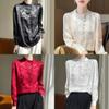 Satin Silk Blouse For Women With Stand Collar And Pockets For Office Casual Wear