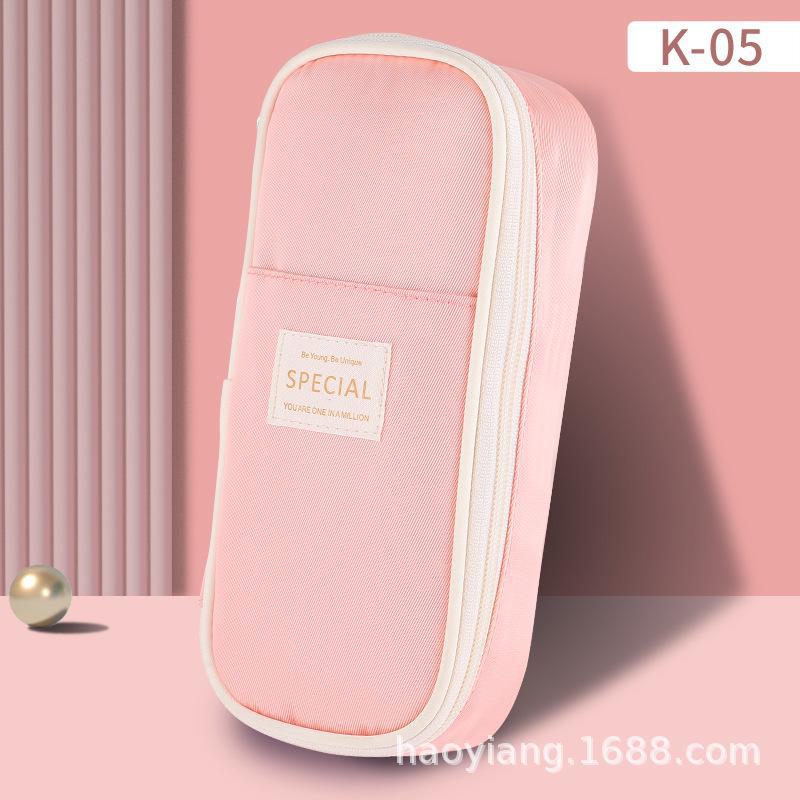 Вместительный холщовый пенал для школьников средних классов с защитой от грязи, двойной застежкой-молнией и тремя слоями, в свежем и простом дизайне в виде макарон.