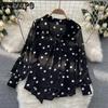 Шифоновая рубашка, женская летняя одежда, милый горошек, рукава-фонарики, универсальная базовая рубашка, топ для женщин