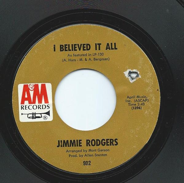 Пластинка 7 дюймов JIMMIE RODGERS I Believed It All You Pass Me By 902 AM Records 1967 США Рок Б/у
