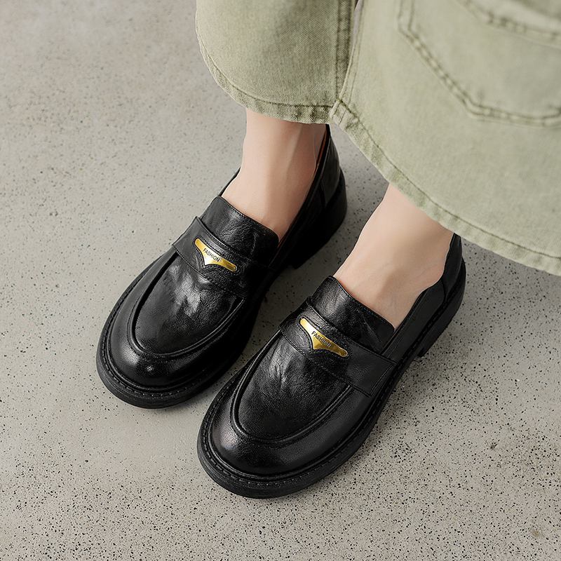 Krazing Pot Овчина круглый носок низкий каблук осень лето обувь без застежек женские оксфорды туфли металлические застежки лодочки