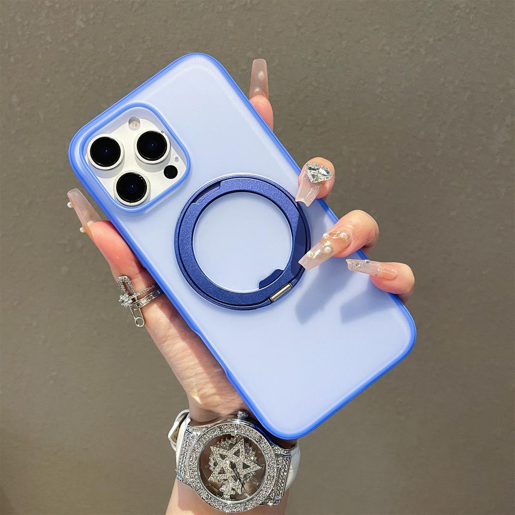 For iPhone 15 Pro Max Magnetic Case PC+TPU Kickstand Phone Back Cover