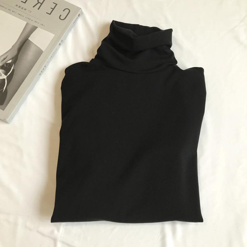 Women's Slim Fit High Collar Velvet Long-Sleeve T-Shirt for Autumn/Winter 2024