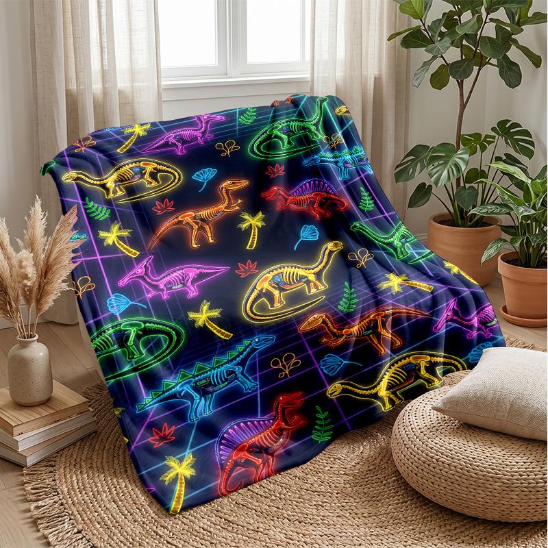 Neon Dinosaur Storm Theme blanket Lightweight Warm Flannel Blanket Decorative Throw Blanket for Home Decoration