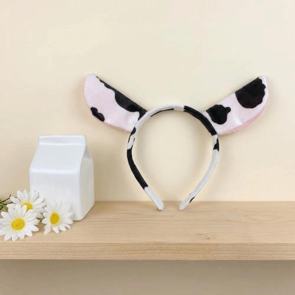 Hair-Pressing Animal Ears Hair Hoop Non-Slip Dairy Cow Hairband Funny Cow Horn Headband Photo Prop