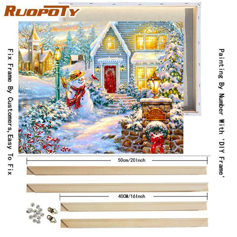 Рамка для рисования по номерам для взрослых, наборы, снеговик, дом, пейзаж, настенная художественная картина, цифры на Рождество, украшение для дома 40x50 см