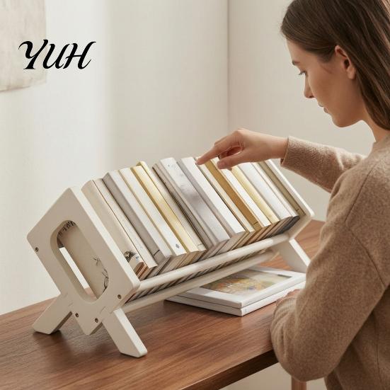 Open Tilt Bookshelf Solid Wood Bookshelf, Desktop Book Rack with Triangular Support, Tilted Design Natural Display Stand, Simple Storage for