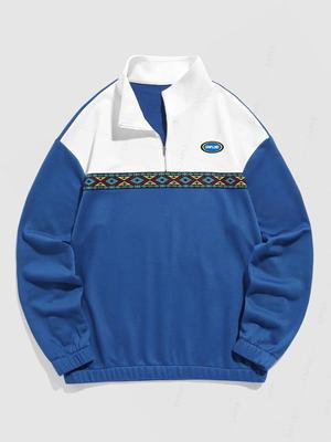 Толстовка-пуловер с цветными блоками и этническим геометрическим принтом на молнии