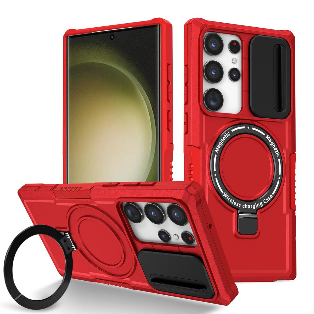 Push Window Camera Magnetic Case For Samsung Galaxy S23 Ultra S21 Plus S20 FE Note 20 Hybrid Armor Stand Wireless Charging Cover