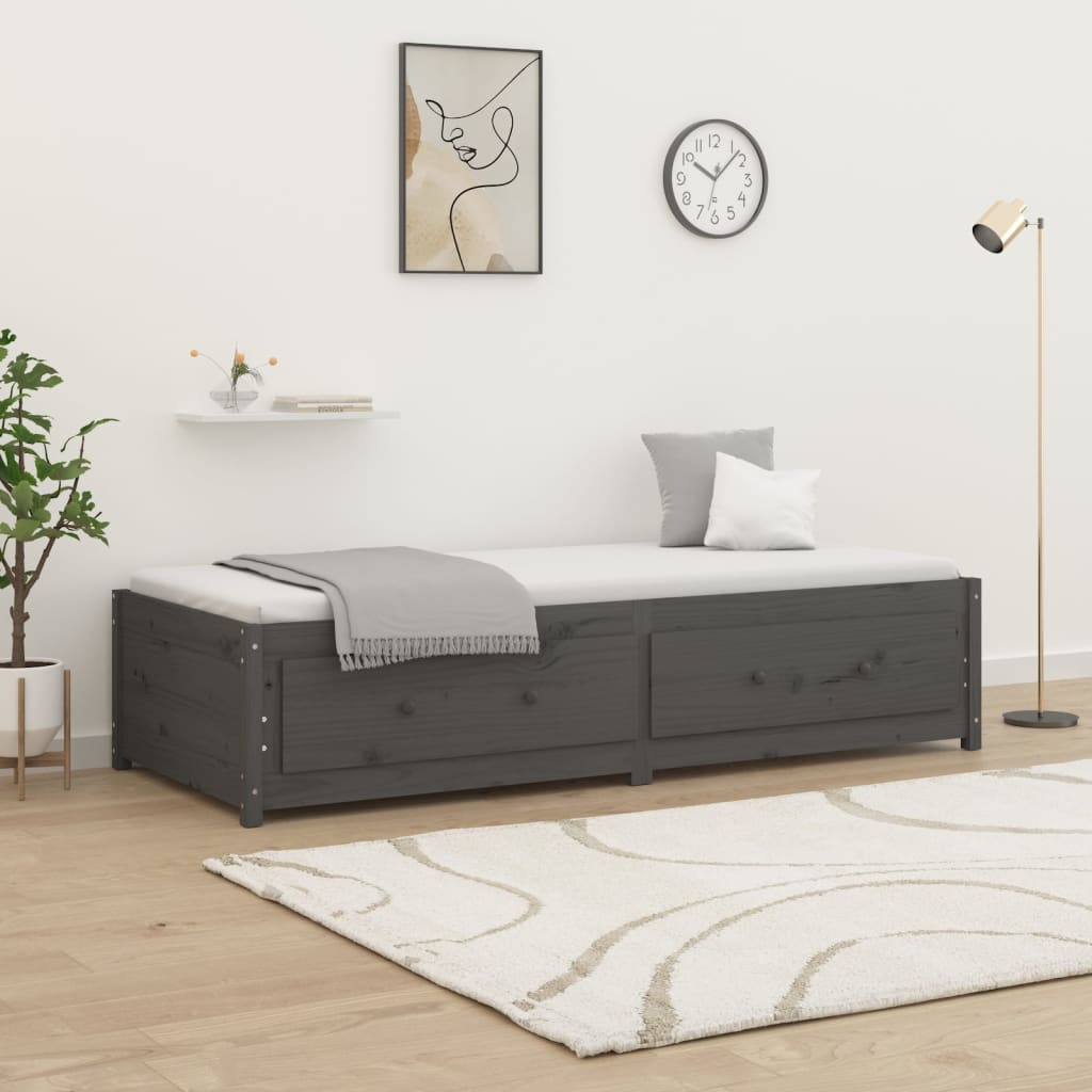 Daybed Gray 90 x 200 cm Solid Pine Wood