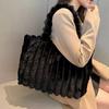Plush Shoulder Bag Women Fuzzy Tote Fluffy Handbag Solid Color Furry Purse Winter Gift for Ladies Daily Errands Travel Street Commuting Dating