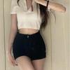 Женские пикантные шорты А-силуэта с высокой талией, утягивающие, черные, летние