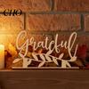 Autumn Festive Home Ornaments Thanksgiving Grateful Blessed Wood Cutout Signs, Table Plate Decor, Laser-Cut Signs Rustic Fall Centerpiece Ornament for