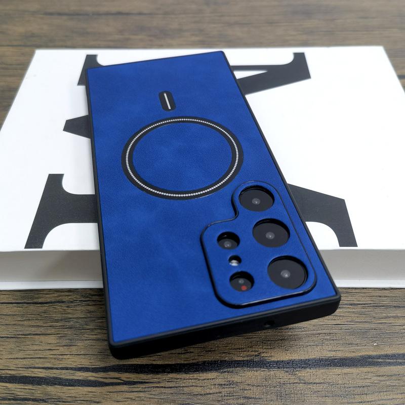 Suitable for Samsung S25 Mobile Phone Case Magnetically Absorbed S24ultra Lambskin Pattern S23 All Inclusive S22U Protective Case S21 Soft