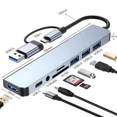 Док-станция типа C 8 в 2, USB-разветвитель, адаптер USB C-концентратор, высокоскоростная передача 5 Гбит/с, USB 3.0 2.0 3.5, аудиоразъем, устройство чтения карт SD/TF, OTG-адаптер