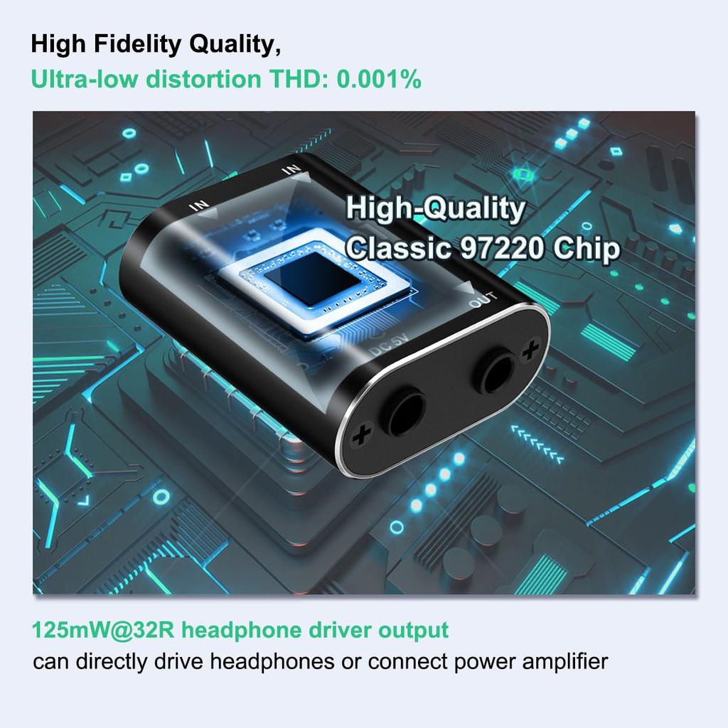 Двухканальный стерео аудиомикшер Cooidea - Металлический корпус, Совместимый с AUX-интерфейсом, Мини-стерео микшер звука 2 входа 1 выход с 1-метровым аудиокабелем - для ПК,