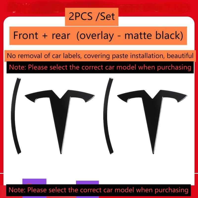 ABS Coverable Front Logo Rear Logo Steering Wheel Badge for Tesla Model 3 Y Carbon Fiber Label Car Accessories Personalization