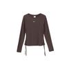 Logo Print Crew Neck Long Sleeve T-Shirt Women Tops Brown FB8718-237