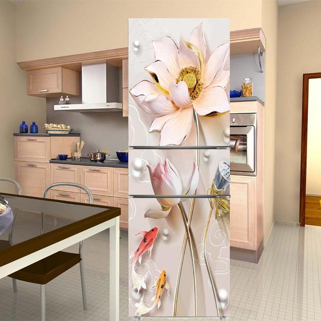 Белый цветок, украшения на дверь холодильника, элегантные цветы, наклейка на холодильник, самоклеящиеся наклейки на стену, виниловые обои, фреска, искусство