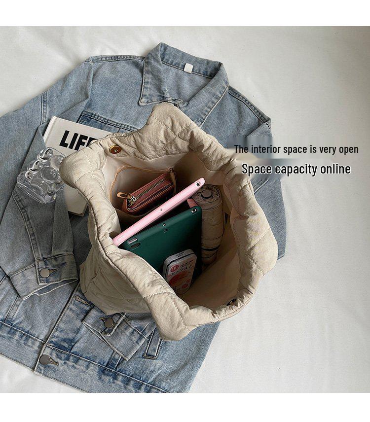 Стеганая хлопковая сумка-тоут в корейском стиле - Большая вместимость, Повседневная наплечная сумка для осени/зимы 2025.