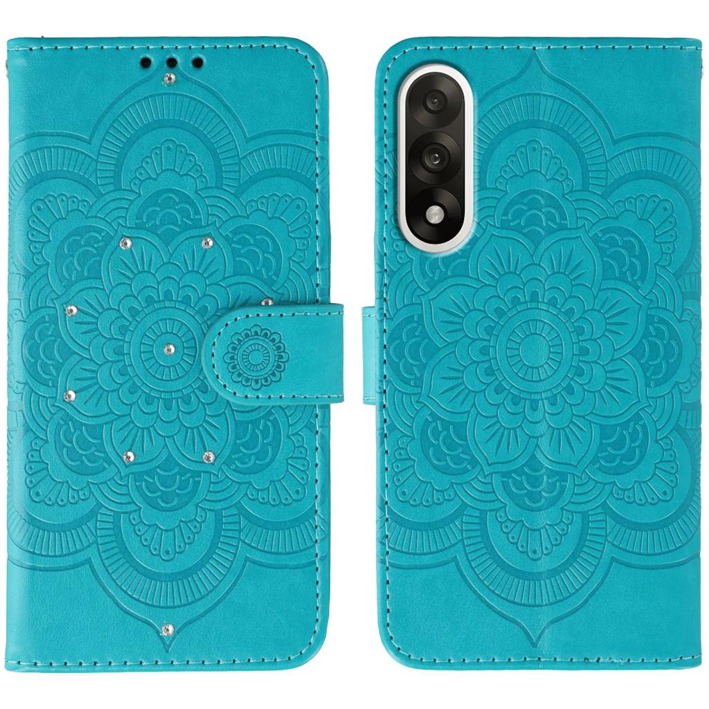 For OnePlus Ace 5 Ultra 5G/Nord 5 5G Case Rhinestone Decor PU Leather Mandala Imprint Design Phone Cover with Wrist Strap
