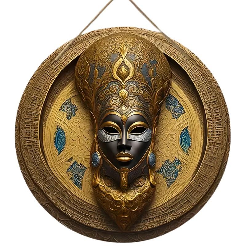 Wood Unique African Mask Circular Wooden Sign with Artistic Design, Suitable for Door, Wall, Home, Room, Farmhouse, Street, Shop, Garage, Bar, Garden