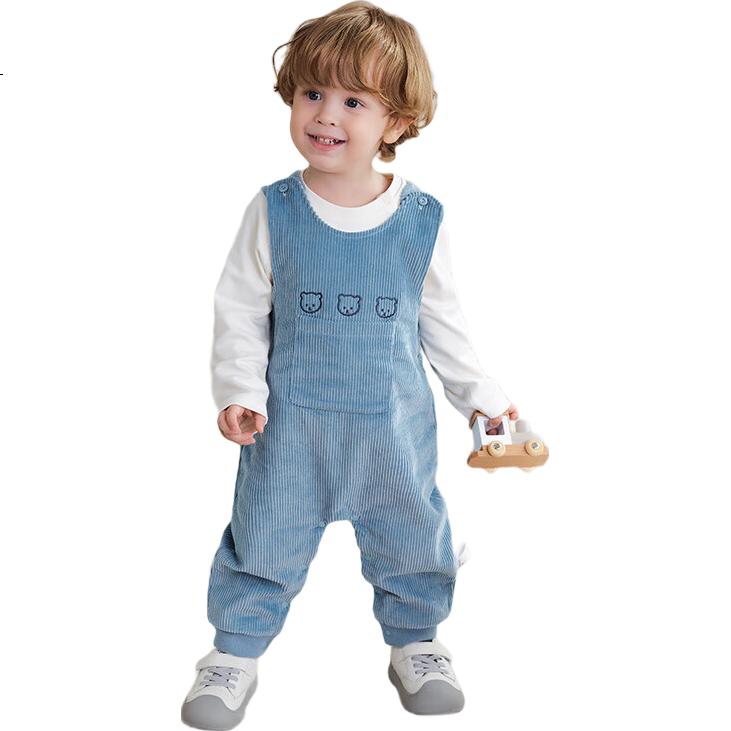 Huanxixiaoxiong Boys' Suspender Pants, Baby Autumn Corduroy Onesie, Girls' Spring And Autumn Pure Cotton Outdoor Long Pants