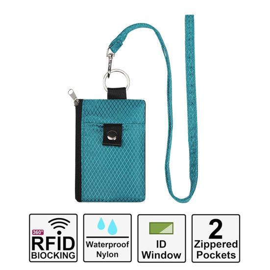 Neck Hanging Card Holder with Lanyard, Transparent ID Sleeve & RFID Blocking Wallet