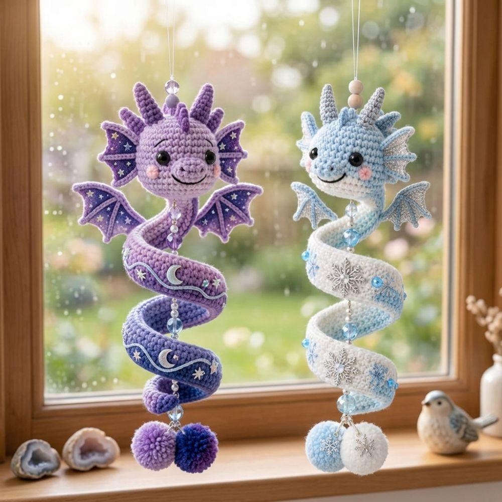 3D Figure Crochet Dragon Hanging Kit Fabric Tassel Knitting Spiral Dragon Craft Kit Window Hang