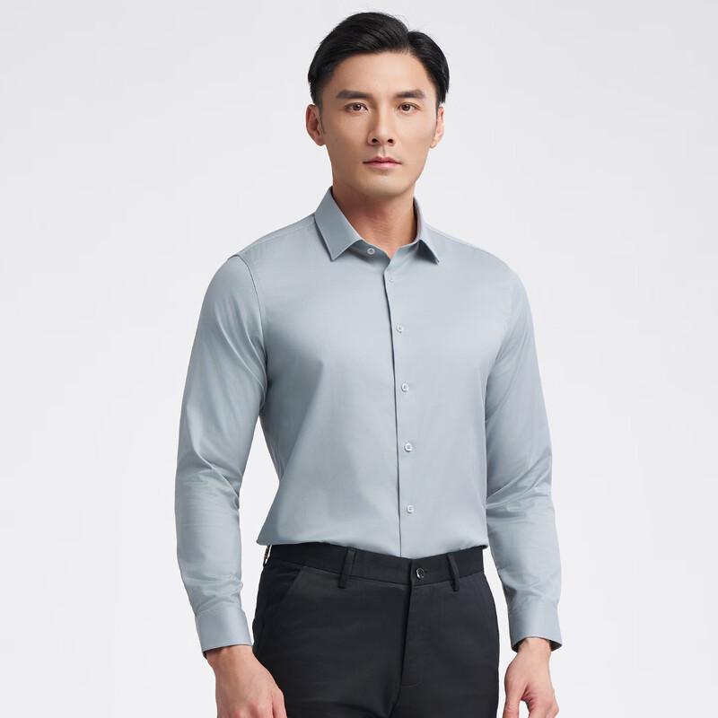 TRIES Мужская рубашка однотонная с длинным рукавом в стиле business casual