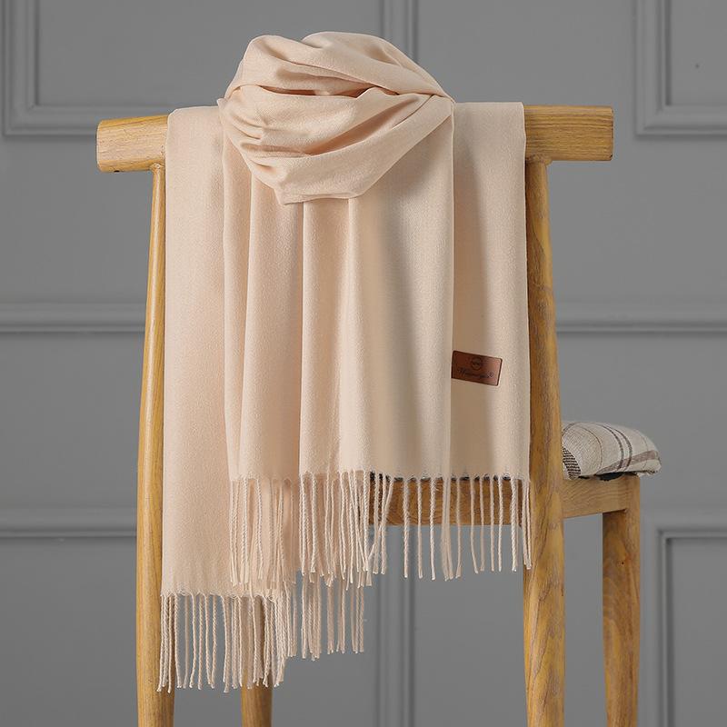 Cashmere Scarf Women's Autumn and Winter Solid Color Tassel Shawl Thickened Warm Scarf