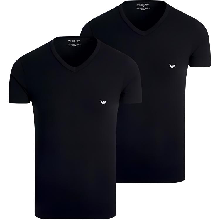 Emporio Armani Однотонный Пуловер с Принтом Логотипа и V-образным Вырезом Прямого Кроя с Коротким Рукавом Мужские Топы Черный 111512-CC717-17020
