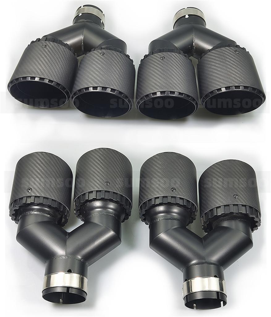 Пара Универсальных трехслойных 63мм Вход 89мм Выход 100% Настоящее углеволокно Автомобиль Внедорожник Двойная выхлопная труба Хвостовая насадка глушителя Покрытие черный