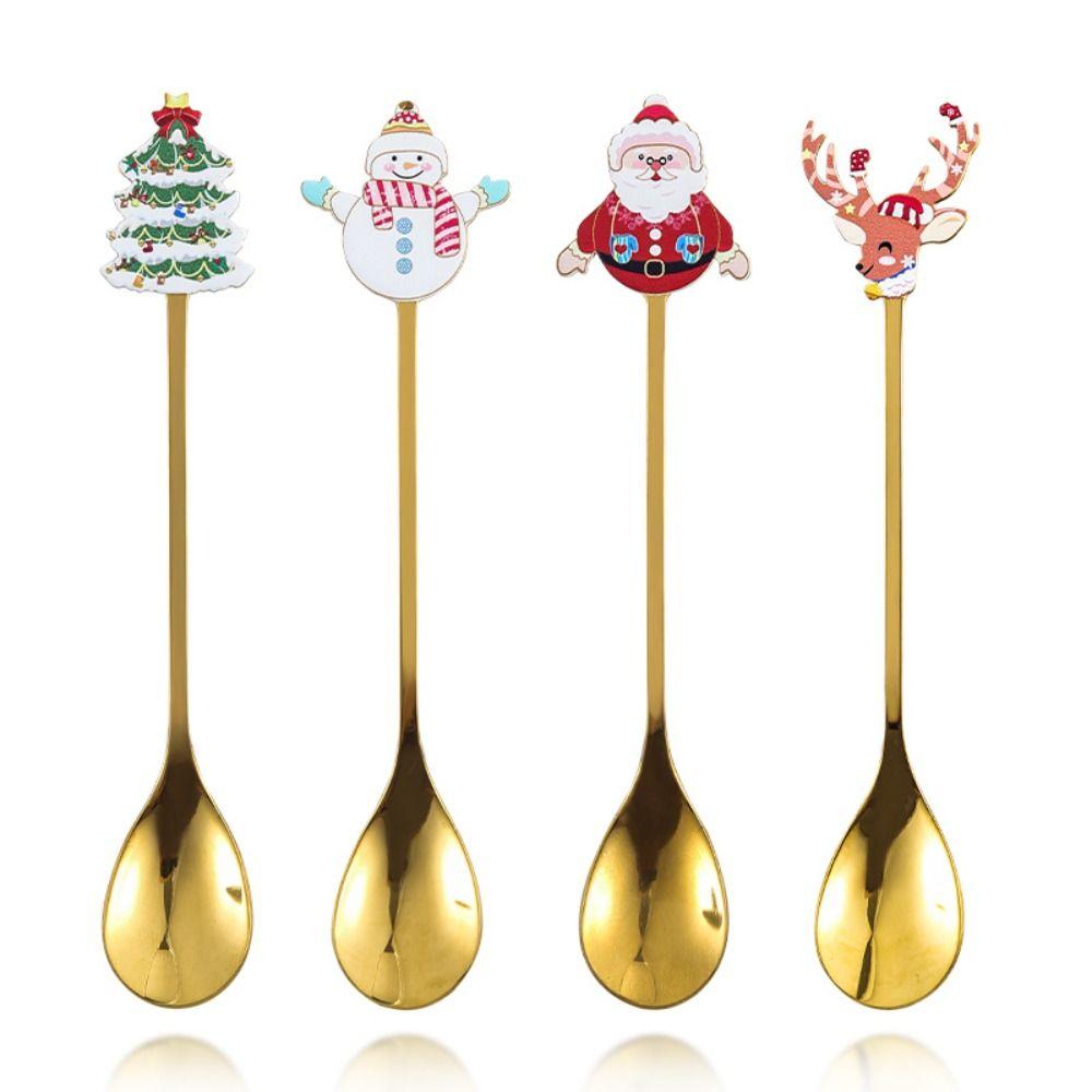 4PCS Set Christmas Stirring Spoon Plated Design Kitchen Utensil Gift Kitchen Supplies