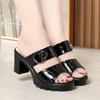 Summer Elegant Women High Heeled Slippers  New Thick Heel Shoes Simple Fashion Waterproof Platform Soft Leather Sandals