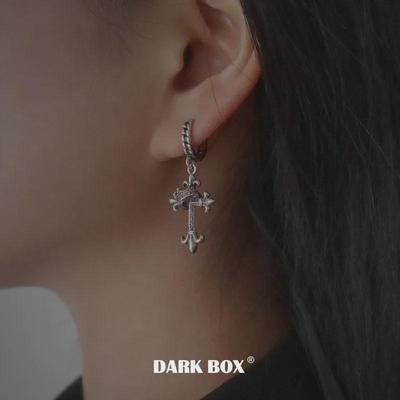 Серьги в форме цветка в форме короны и креста в стиле ретро - темный хип-хоп с иглой из серебра 925 пробы