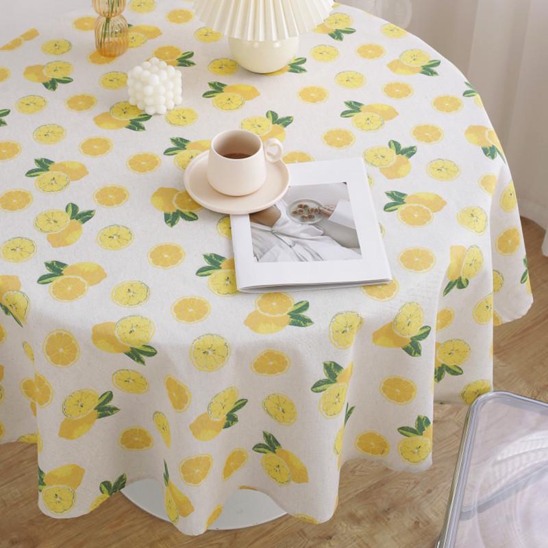 Скатерть Lexuanxiu из хлопка и льна с лимонным принтом - стильный стиль Ins для небольших круглых или журнальных столиков
