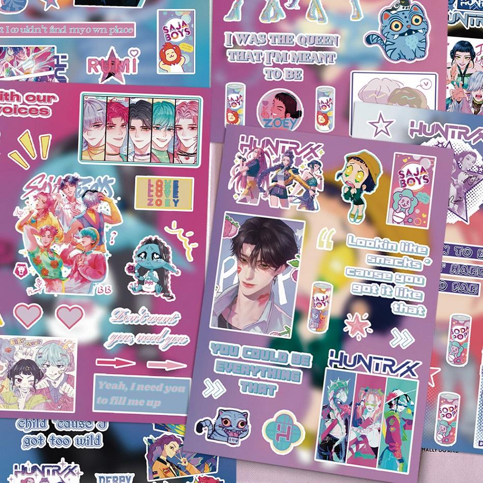 8 листов Аниме K-pop Стикеры Охотники на демонов Saja Boys Сделай сам Скрапбукинг Телефон Чемодан Водонепроницаемая Наклейка Украшение Комнаты Подарки