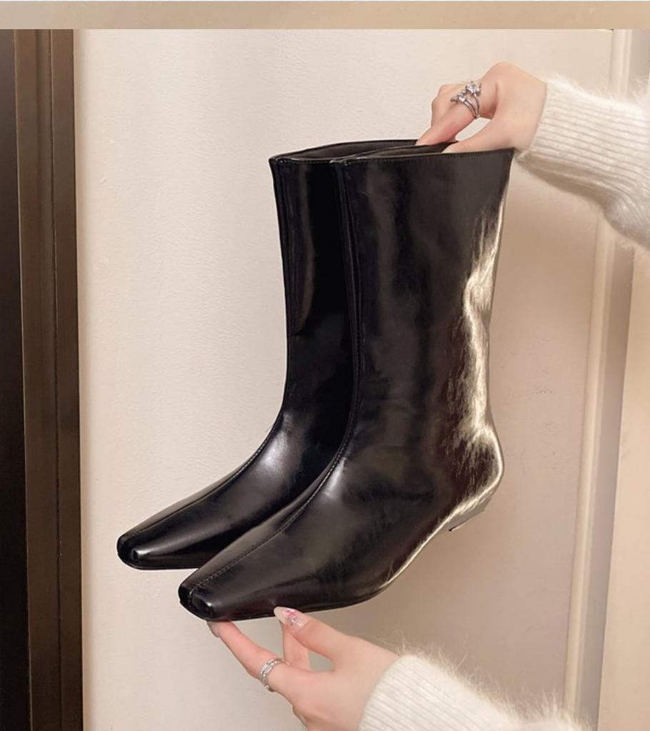 Designer Street Style Pointed End Women Mid-Calf Boots Fashion Slip On Internal Eevation Ladies Concise Long Botas De Mujer