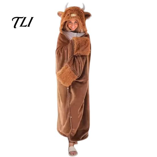 Women Halloween Costume Animal Wearable Blanket Hoodie for Women, Oversized Flannel Sweatshirt Button-Up Blanket, Cosplay Cape Sleepwear Winter