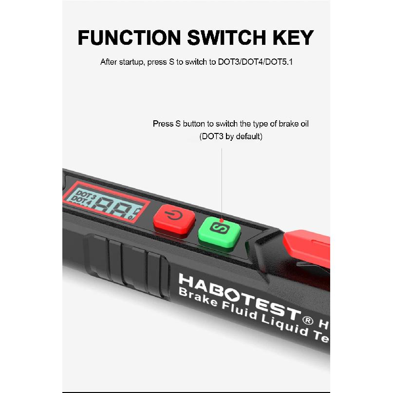 HT662 Brake Fluid Liquid Oil Tester with Sound and Light Alarm Analyzer Meter for DOT3/DOT4/DOT5.1 Brake Fluid Content Detector