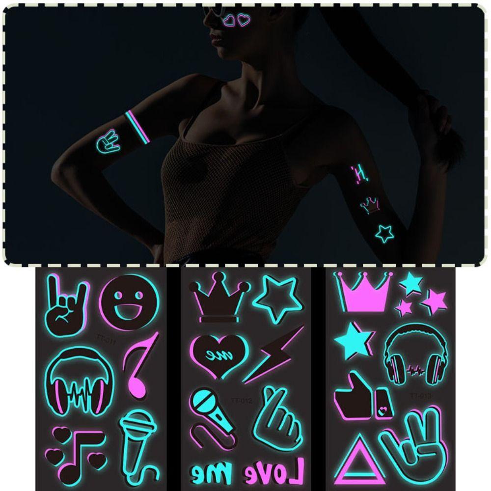 20 листов мультяшных светящихся тату-наклеек, безопасных для кожи, для DIY боди-арта, товары для вечеринок