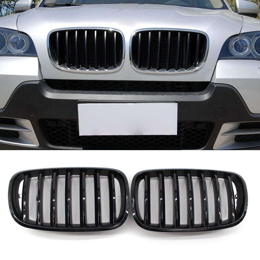 1 Pair Car Front Bumper Grill Gloss Black Front Bumper Racing Grille for BMW X5 E70 X6 E71 2007-2013 Car Accessories