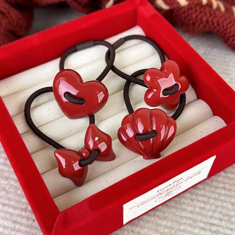 Красные резинки для волос, резинки для волос для женщин, резинки для волос, модные аксессуары для волос, держатели для хвостиков, головные уборы, подарки