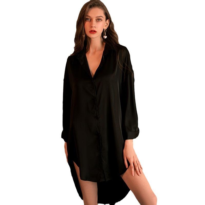 Сексуальное нижнее белье Молочная шелковистая рубашка в стиле бойфренда Сексуальная чистая пижама Женщины могут носить Утренние халаты Домашняя одежда