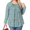 Women's Plus Size Fashion Printed Casual Pleated Round Neck Long Sleeve Top