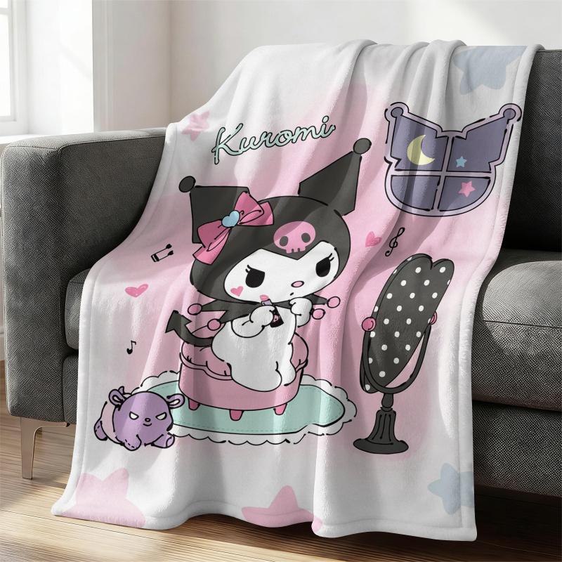 Kuromi Dreamy Pink Flannel Blanket Soft Warm Throw Japanese Anime Camping Office Bedroom School Nap Novel Blanket Summer Quilt